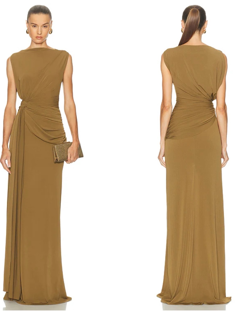 Alex Perry Women's Natural Knotted Draped Stretch-Jersey Maxi Dress Olive Size 6